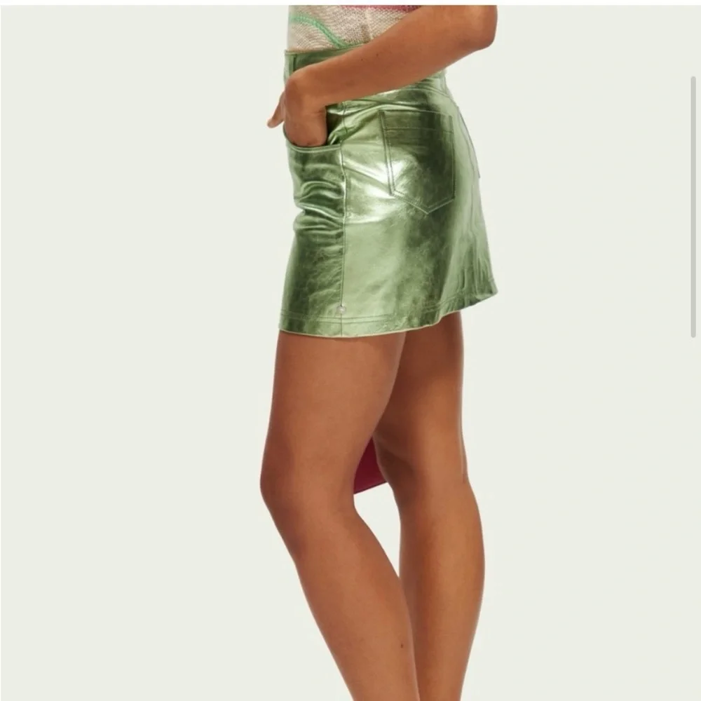 NWT Scotch & Soda Amsterdam 100% Sheep Leather Metallic Mini Skirt Fresh Mint XS
